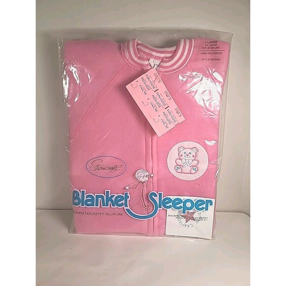 NOS VTG Blanket Sleeper Footed Pajama Pink Bear Sterncraft Toddler Large USA - Picture 1 of 8